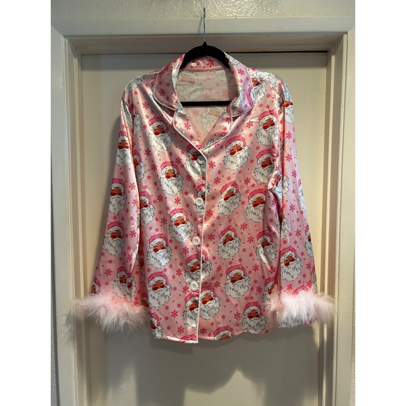 Pink Satiny Santa Pajamas - Picture 2 of 6